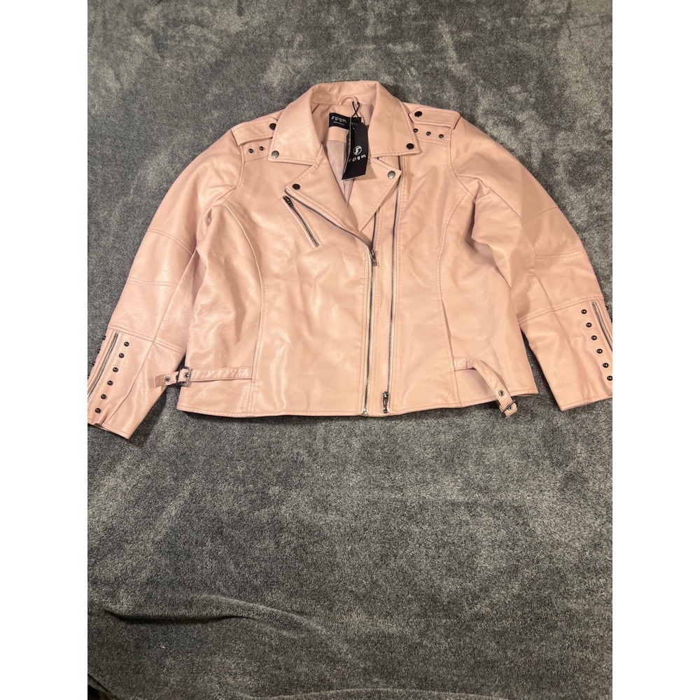 Spum Pink Faux Leather Studded Moto Jacket Womens XXL New With Tags